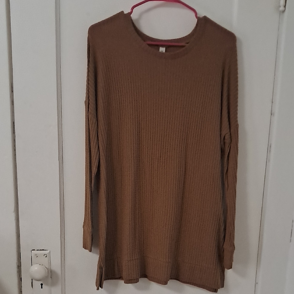 Zenana Outfitters Tan Ribbed Knit Top
